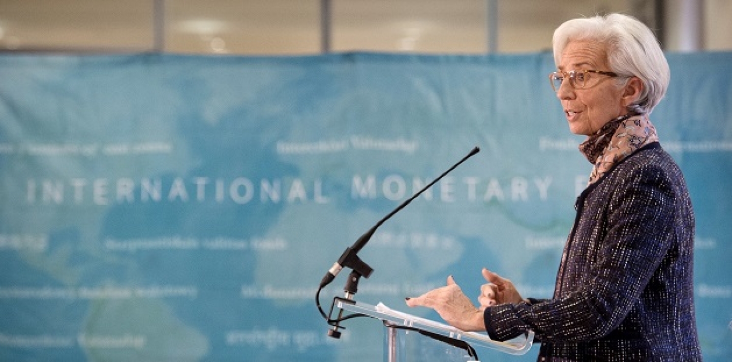 Managing Director of the International Monetary Fund Christine Lagarde speaks at a press conference at the Treasury in London, Friday Dec. 11, 2015, attended by Britain's Chancellor of the Exchequer George Osborne, where Lagarde presented the concluding statement for the IMF 2015 Article IV consultation with the UK. (Stefan Rousseau/Pool via AP)