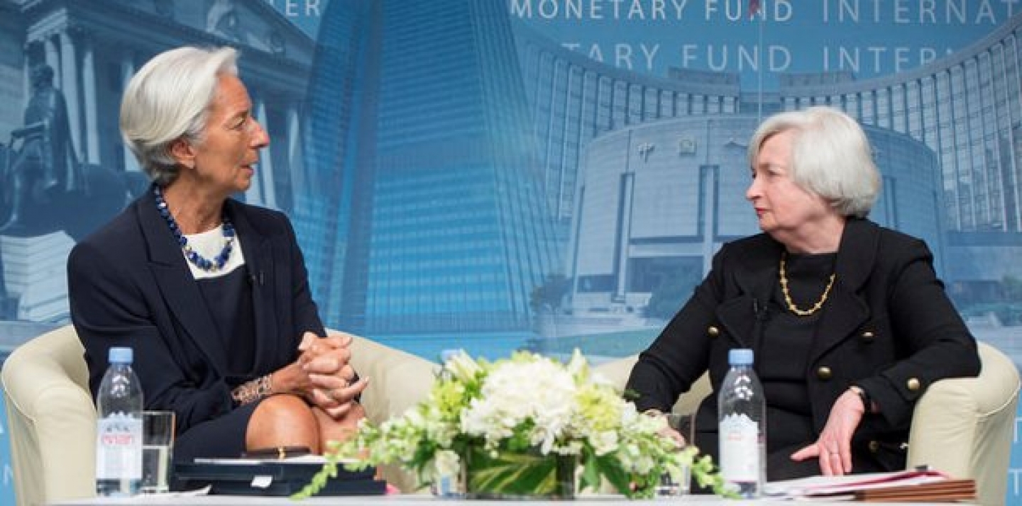 International Monetary Fund Managing Director Christine Lagarde speaks with Federal Reserve Chair Janet Yellen in Washington, DC. (IMF Photo via Flickr CC)