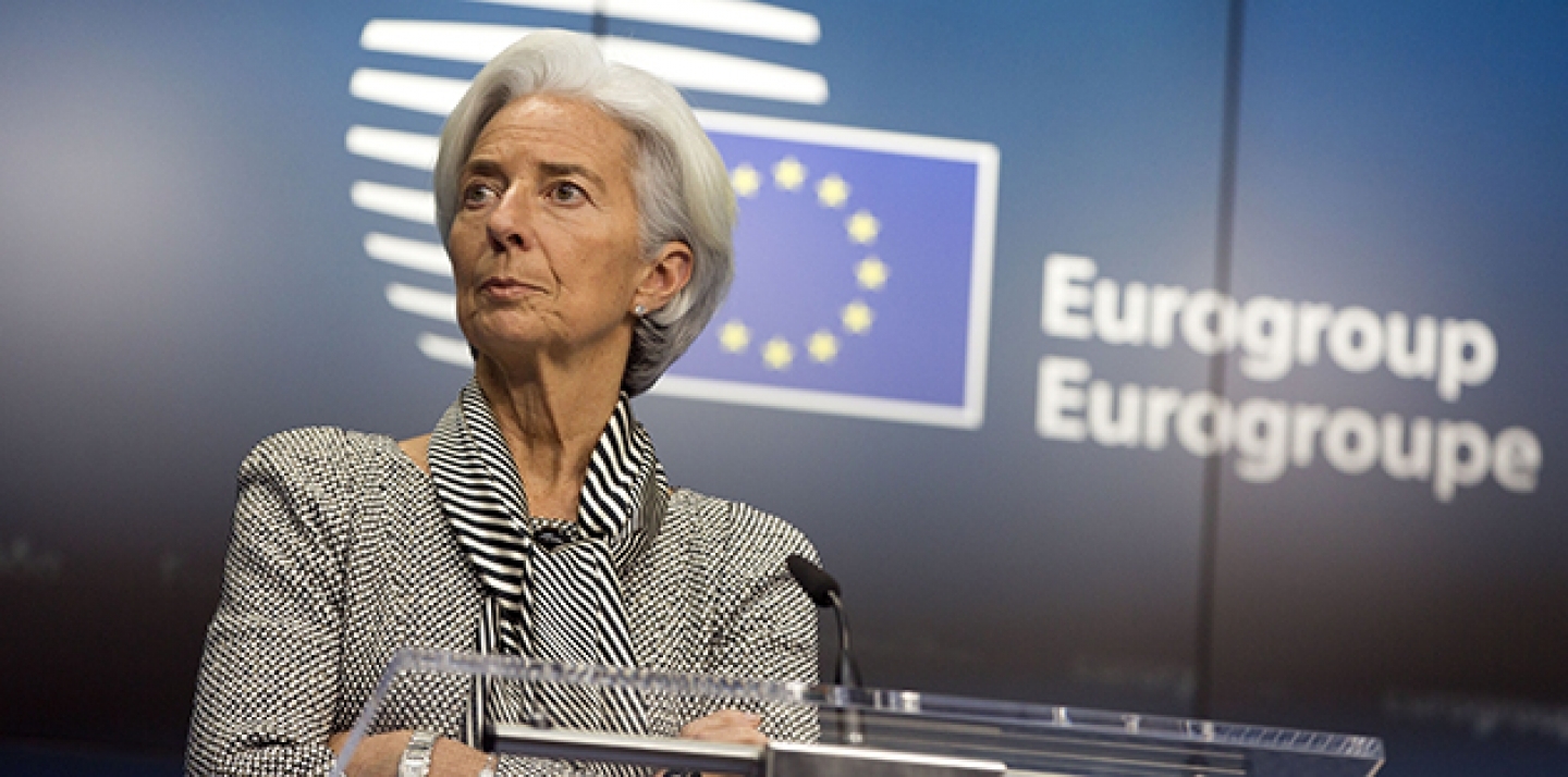 Managing Director of the International Monetary Fund Christine Lagarde waits for the start of a media conference after a meeting of eurogroup finance ministers in Brussels. (AP Photo/Virginia Mayo)