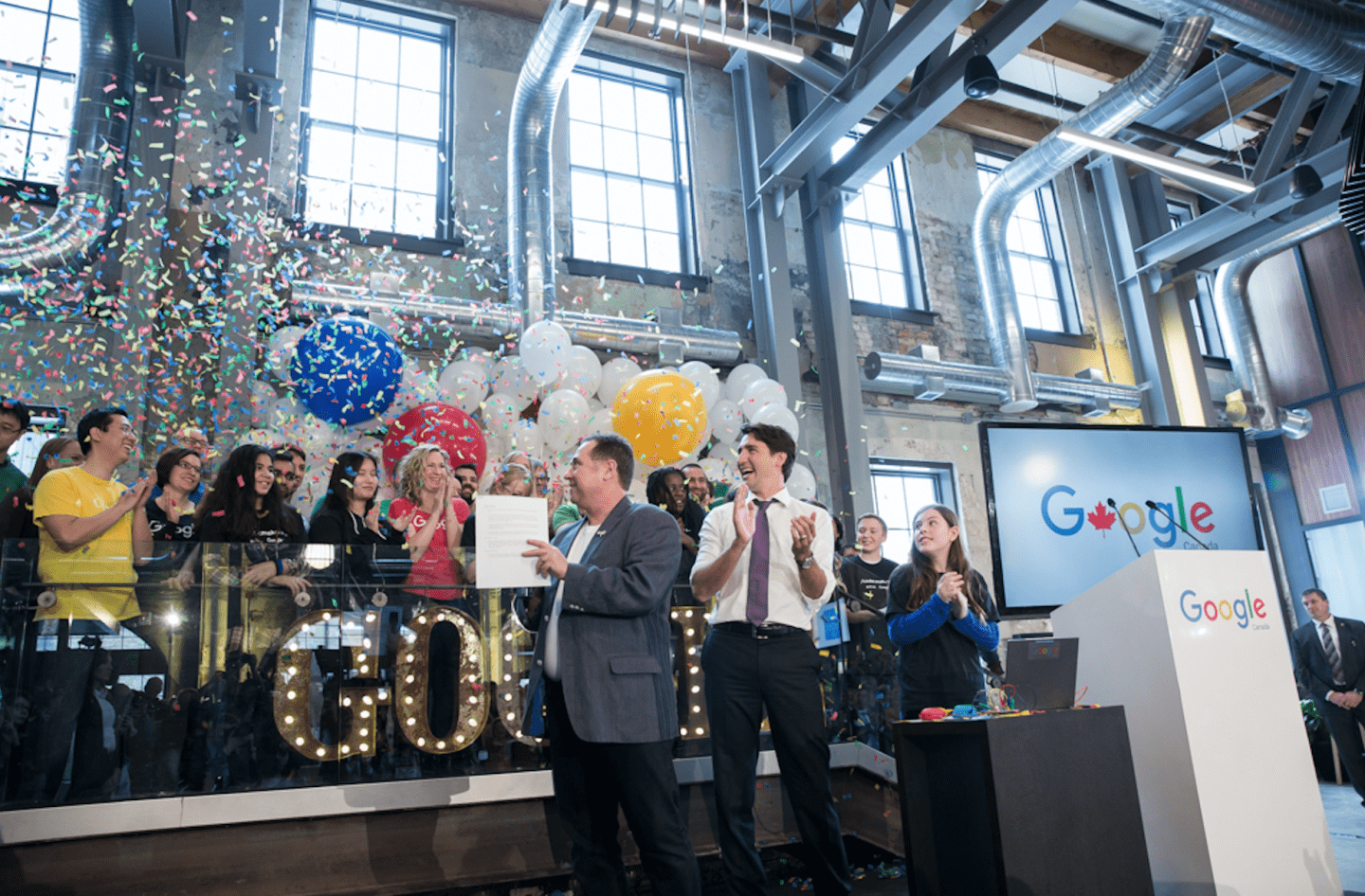 Prime Minister Trudeau helps to officially open the Google offices in Kitchener. January 14, 2016.