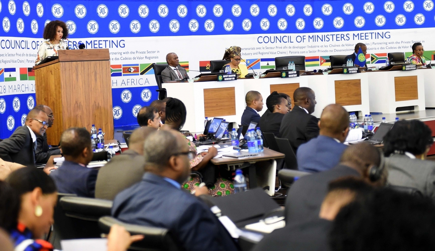 Lindiwe Sisulu, chairperson of the SADC Council of Ministers, gives opening remarks at the council's March 2018 meeting. (DIRCO Photo)