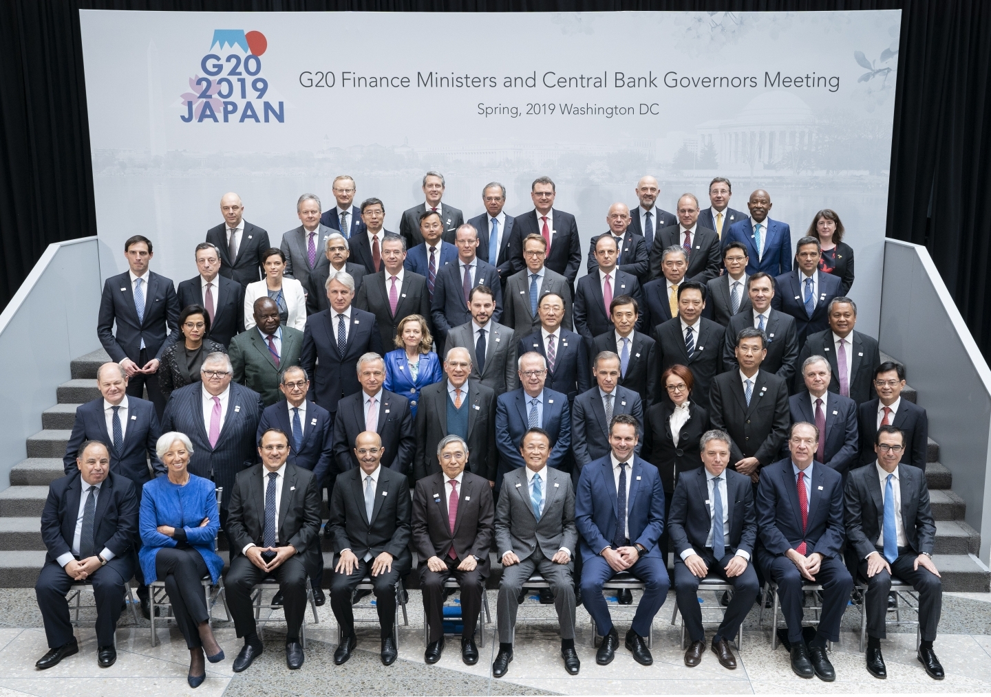 The G20 Finance Ministers and Central Bank Governors pose for a formal family photo at IMF Headquarters during the 2019 IMF/World Bank Spring Meetings April 12, 2019. (IMF Staff Photograph/Stephen Jaffe)