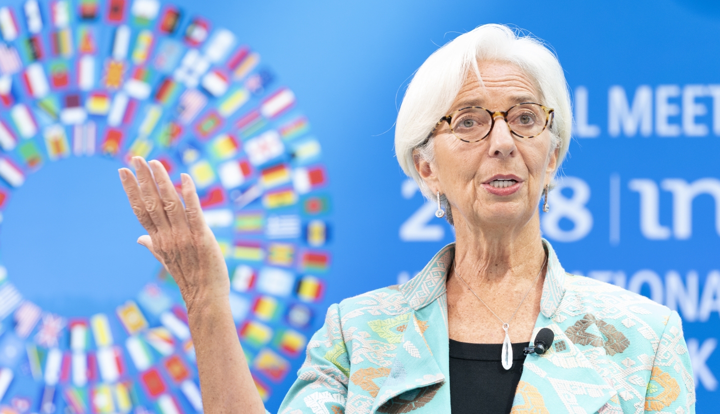 International Monetary Fund Managing Director Christine Lagarde speaks at the Annual Meetings curtain raiser at the IMF Headquarters October 1, 2018. (IMF Staff Photo/Stephen Jaffe)