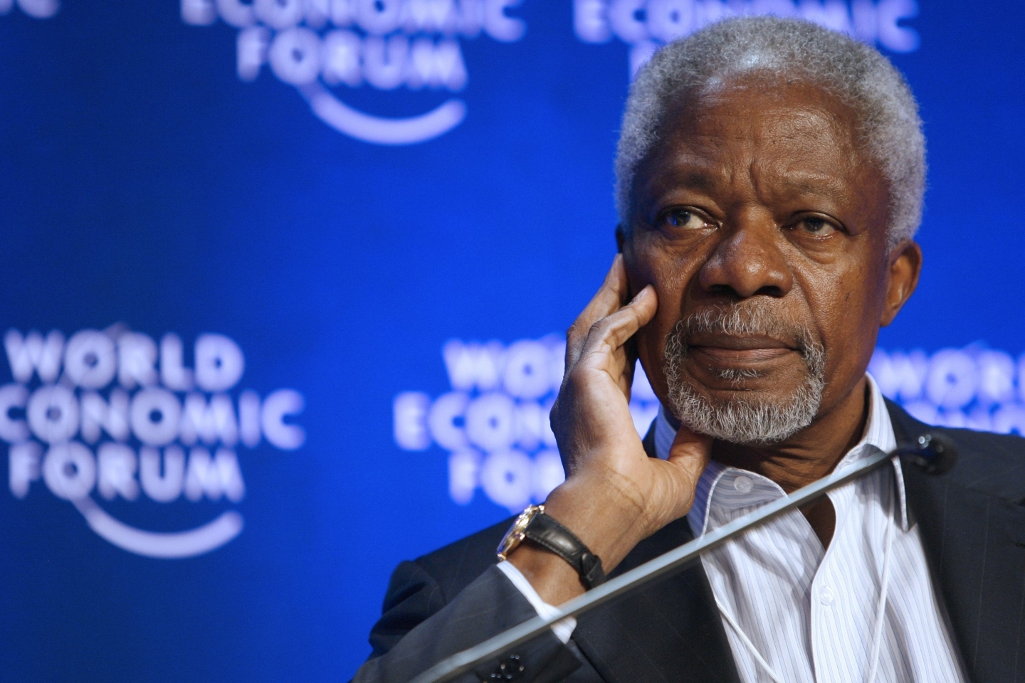 Kofi Annan, member of the Foundation Board of the World Economic Forum, in Davos, Switzerland (AP Photo/KEYSTONE/Alessandro Della Bella)