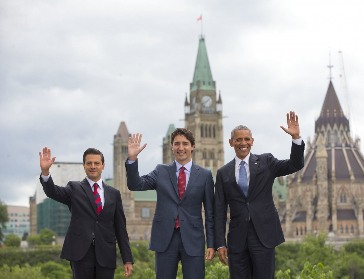 Mexican President Enrique Pena Neito, US President Barack Obama, Canadian Prime Minister Justin Trudeau (AP Photo/Pablo Martinez Monsivais)