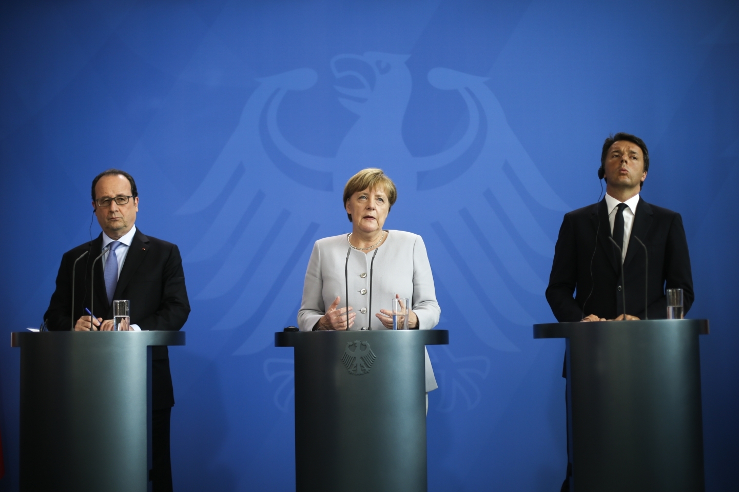 French President François Hollande, German Chancellor Angela Merkel, Italian Prime Minister Matteo Renzi (The Associated Press)