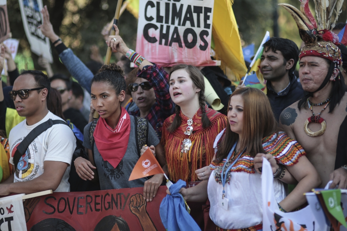 Hundreds urge world leaders to take actions in a march coinciding with the Climate Conference, known as COP22, taking place in Marrakech, Morocco (AP Photo/Mosa'ab Elshamy)
