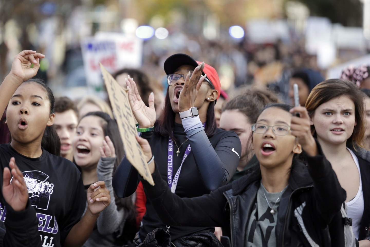 High school students protest the election of Donald Trump as president (AP Photo/Elaine Thompson)