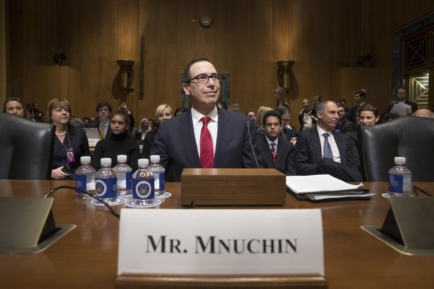 US Treasury Secretary-designate Steven Mnuchin on Capitol Hill in Washington (AP Photo/J. Scott Applewhite)