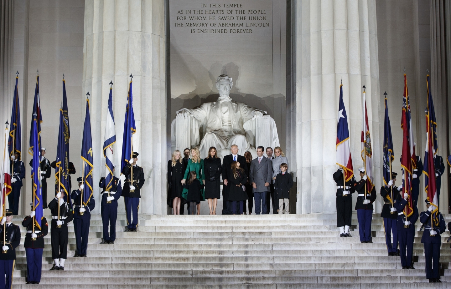 Donald Trump stands with his family at the Lincoln Memorial (AP Photo/Evan Vucci)
