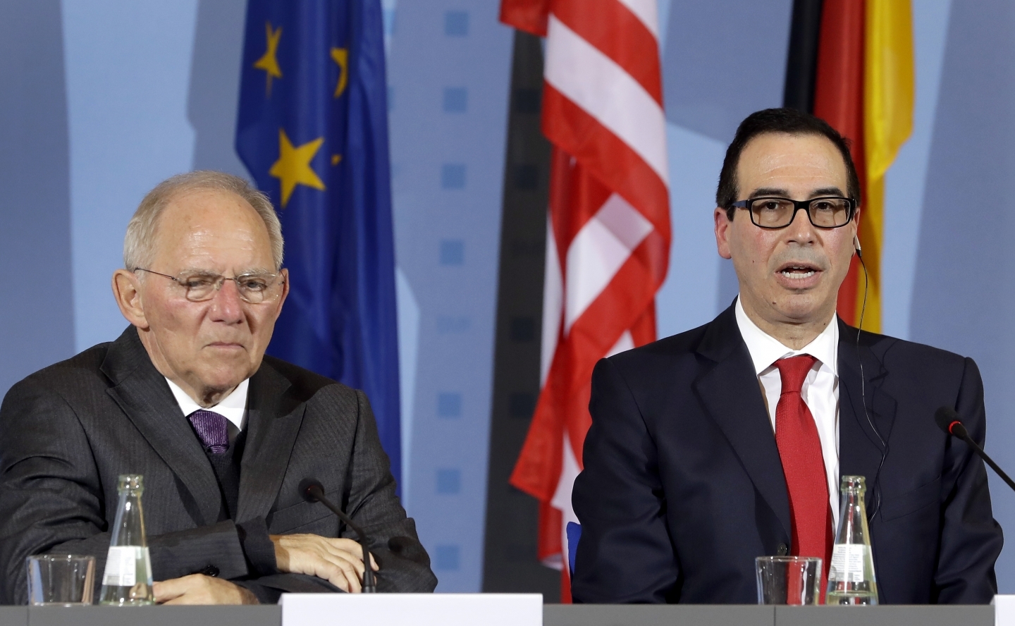 German Finance Minister Wolfgang Schäuble and US Treasury Secretary Steven Mnuchin (AP Photo/Michael Sohn)