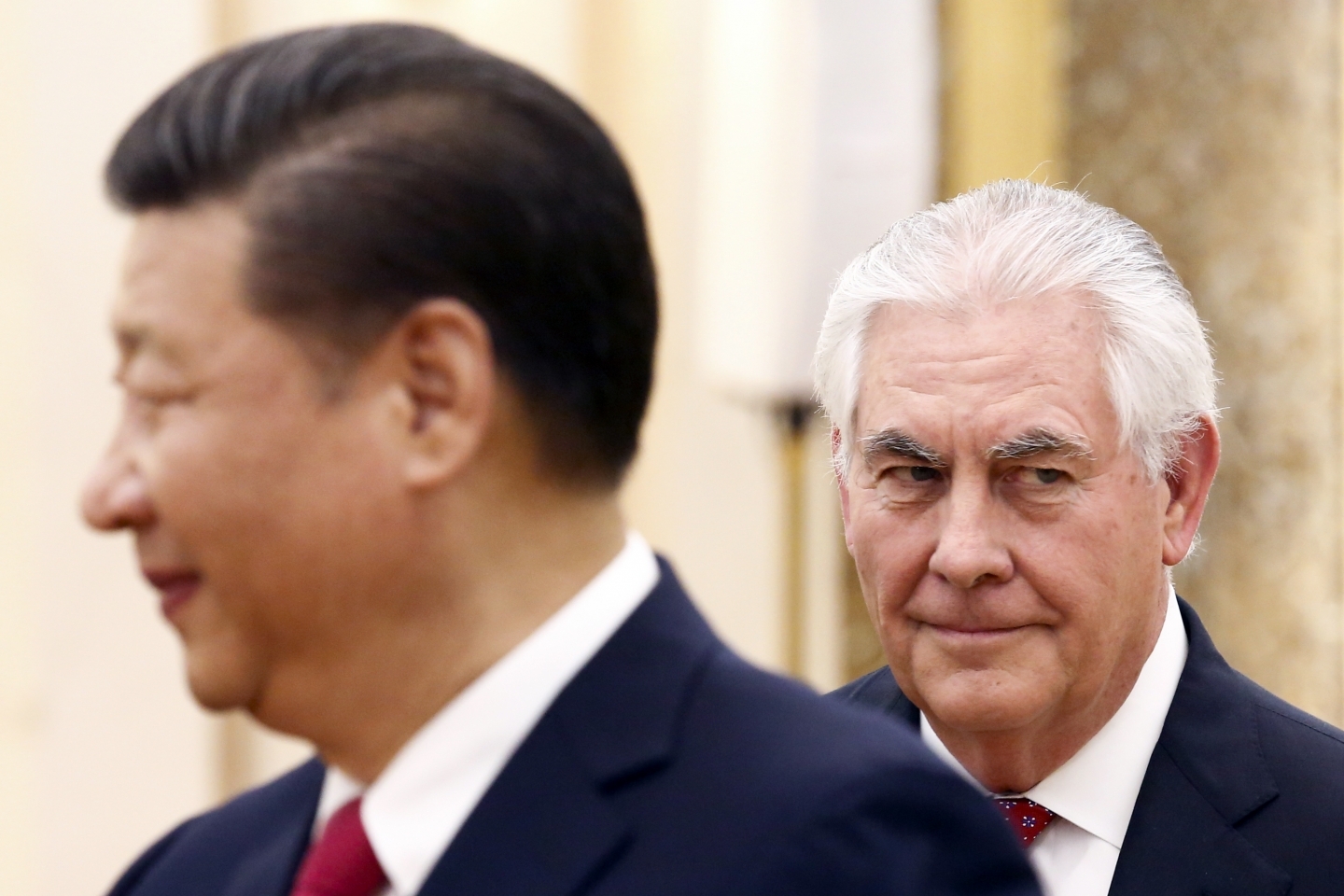China's President Xi Jinping and US Secretary of State Rex Tillerson in Beijing on Sunday, March 19, 2017. (Thomas Peter/Pool Photo via AP)