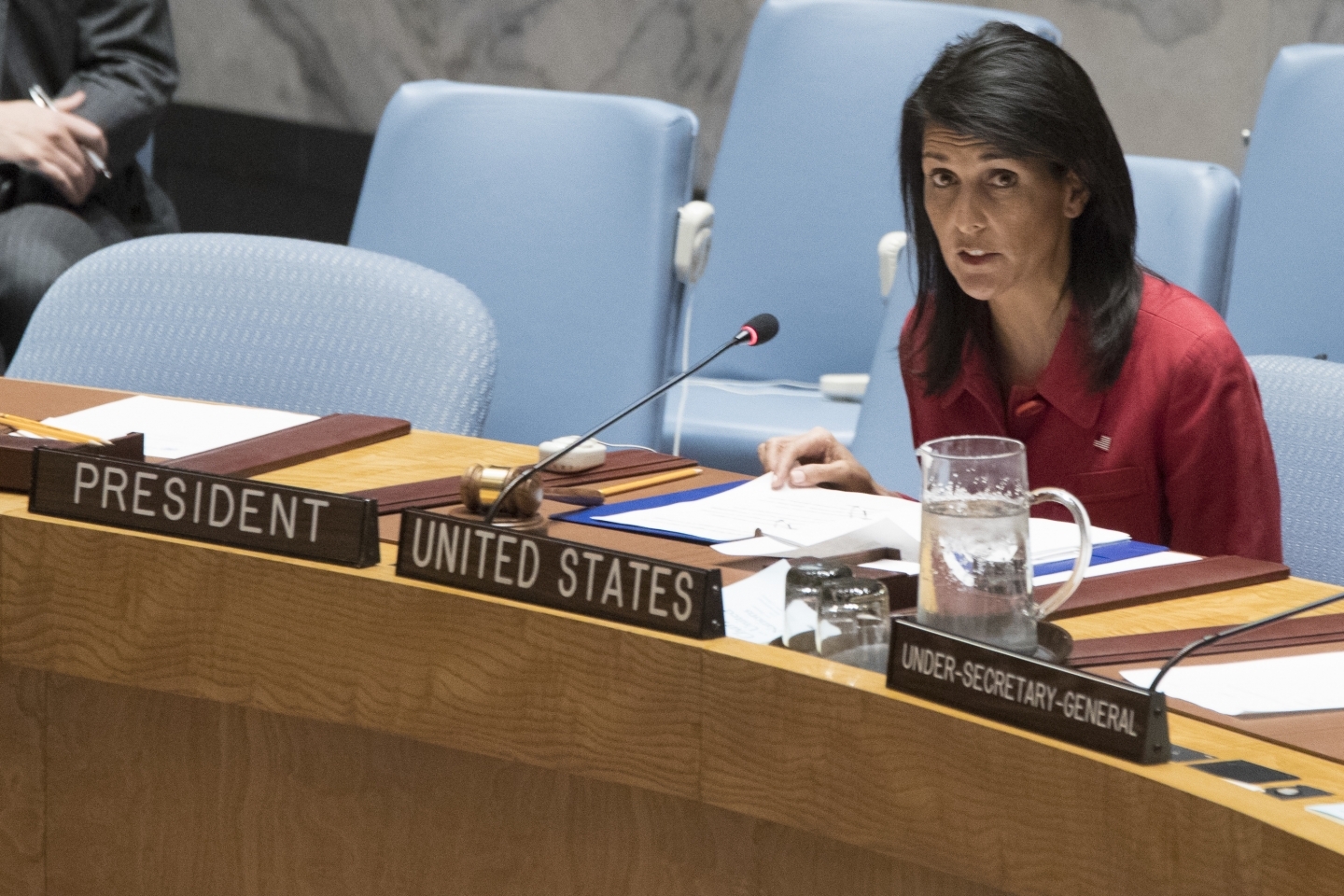 US Ambassador to the United Nations Nikki Haley speaks during a Security Council meeting on Syria (AP Photo/Mary Altaffer)