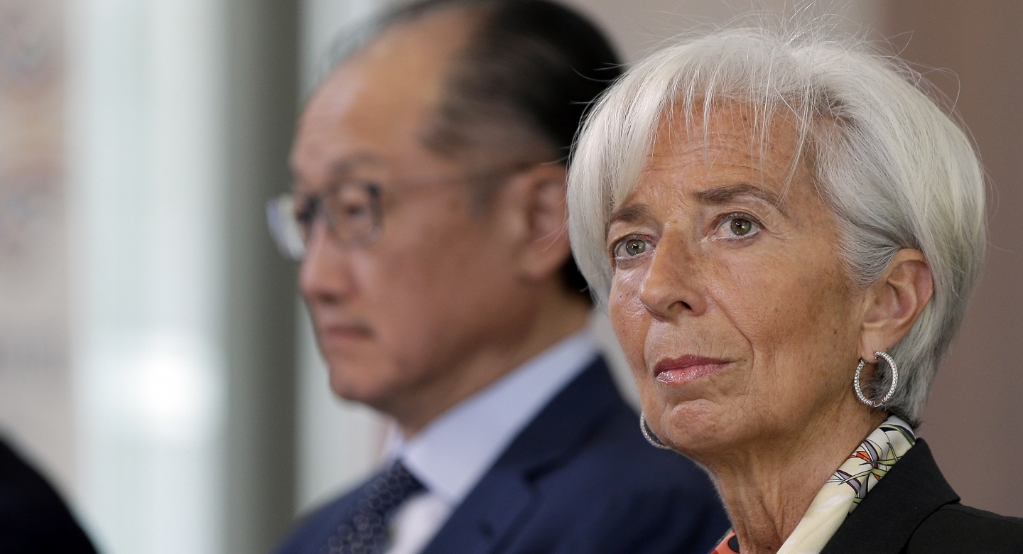 Managing Director of the International Monetary Fund Christine Lagarde and World Bank President Jim Yong Kim (AP Photo/Michael Sohn)