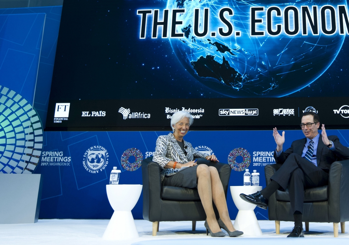 IMF Managing Director Christine Lagarde and US Treasury Secretary Steven Mnuchin (AP Photo/Jose Luis Magana)