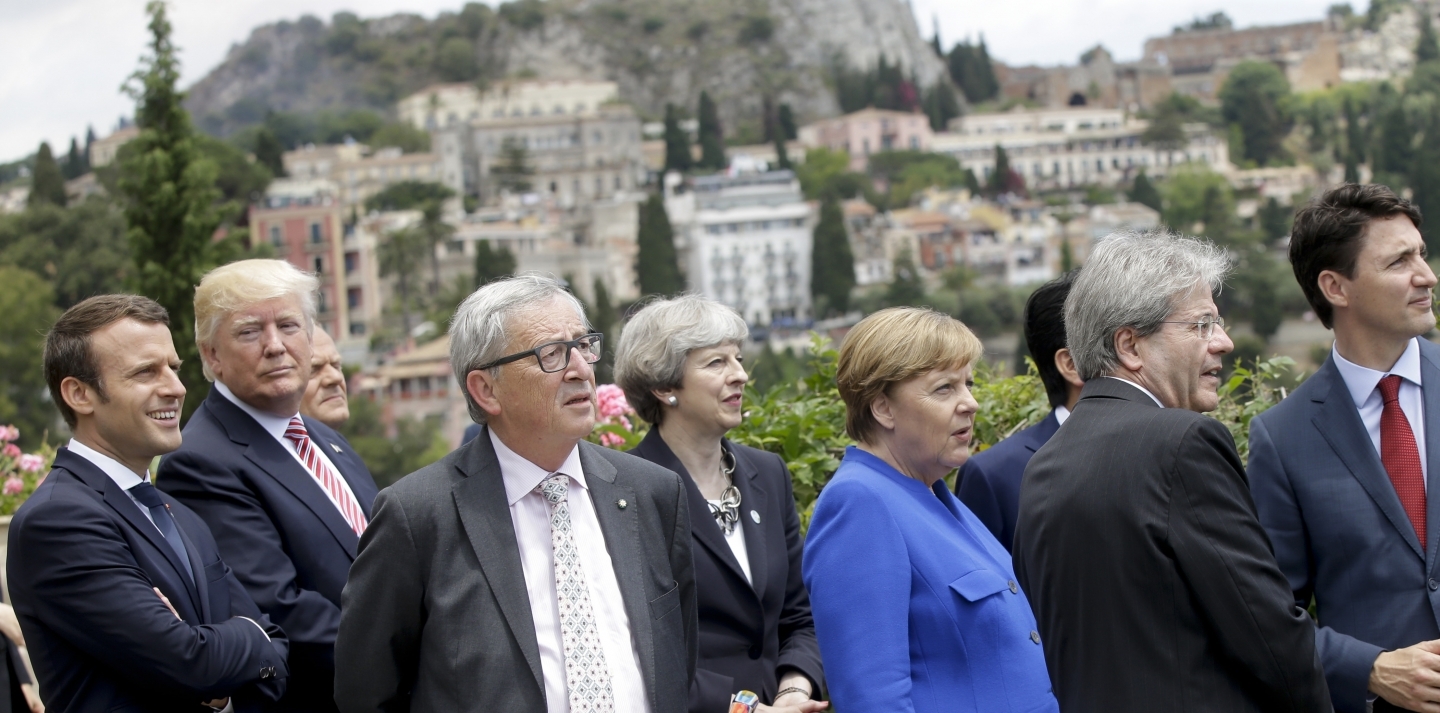 G7 Leaders Emmanuel Macron, Donald Trump, Donald Tusk, Jean-Claude Juncker, Theresa May, Angela Merkel, Shinzo Abe, Paolo Gentiloni and Justin Trudeau (AP Photo/Luca Bruno)