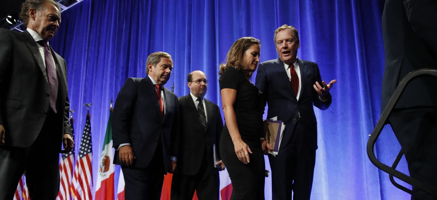 Canada's Minister of Foreign Affairs Chrystia Freeland and US Trade Representative Robert Lighthizer are tasked with renegotiating a modernized NAFTA that accounts for digital trade and intellectual property. (AP Photo/Jacquelyn Martin)
