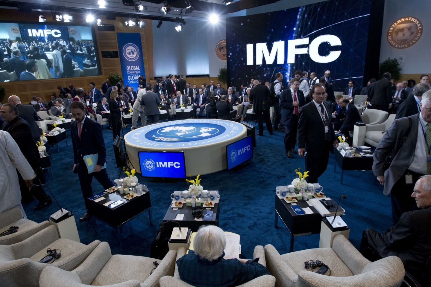 International Monetary and Financial Committee conference at World Bank/IMF Annual Meetings in Washington, Saturday, Oct. 14, 2017. ( AP Photo/Jose Luis Magana)