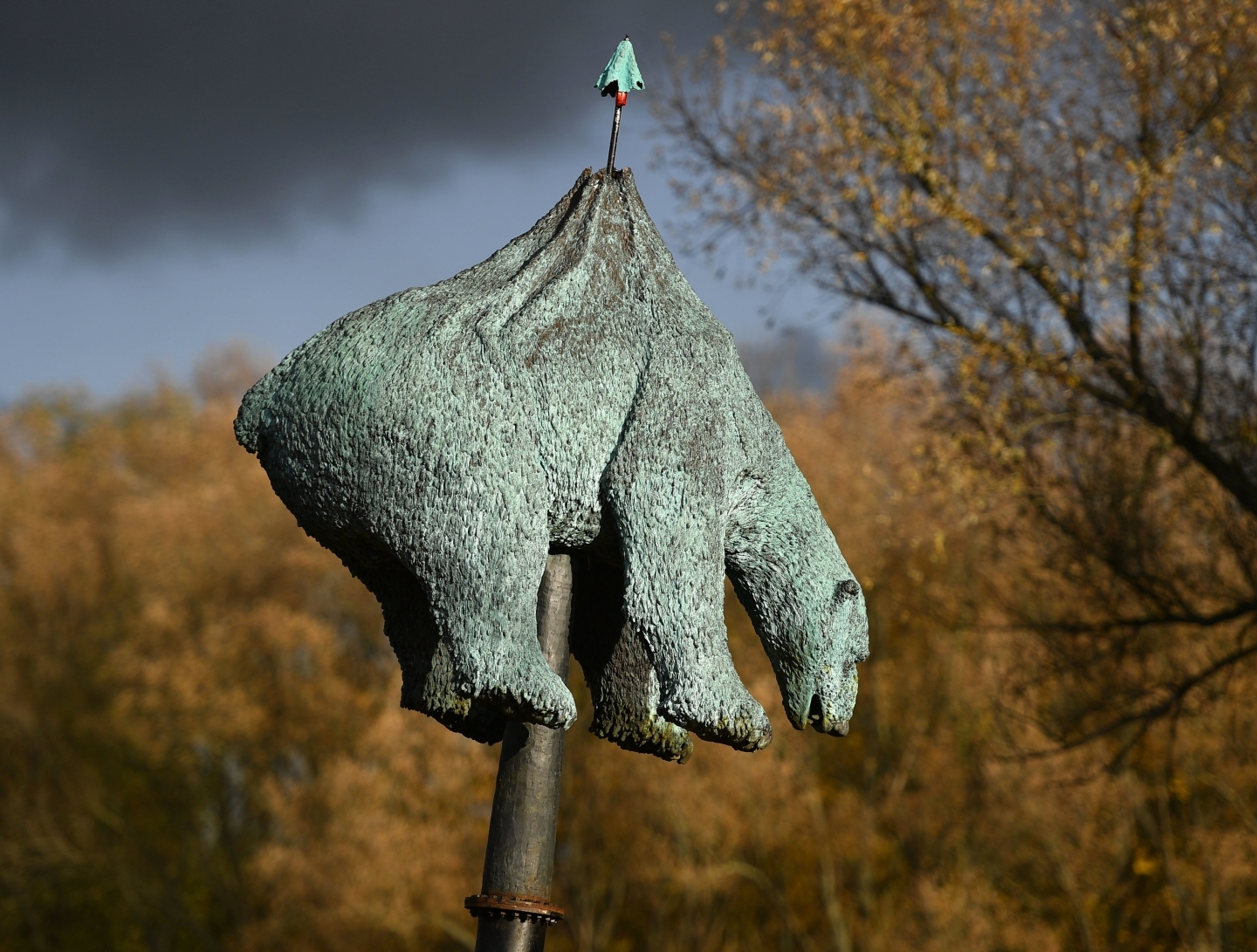 A sculpture outside COP climate talks in Bonn, Germany, Friday, Nov. 17, 2017. (AP Photo/Martin Meissner)