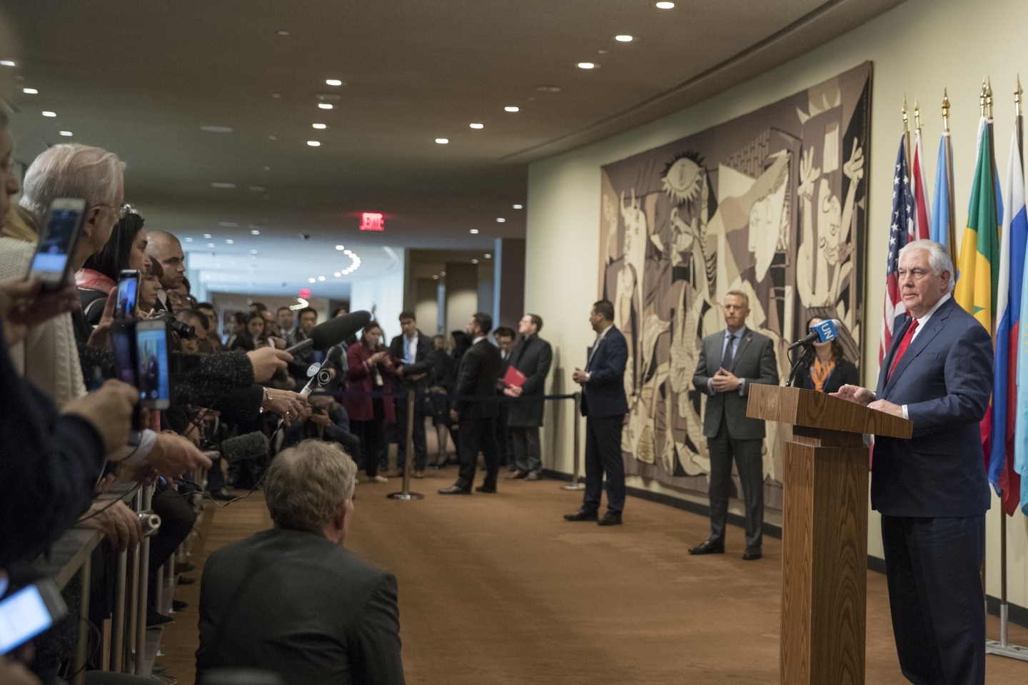 United States Secretary of State Rex Tillerson speaks to reporters after a high level Security Council meeting on the situation in North Korea, on December 15, 2017. (AP Photo/Mary Altaffer)
