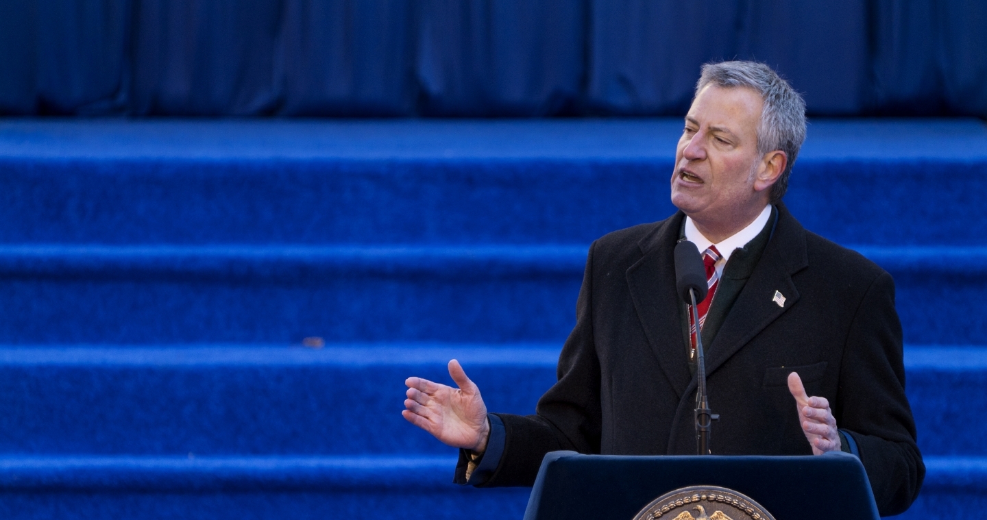 Bill de Blasio, who was just sworn in for his second term as New York City's mayor, announced that the city's pension would divest roughly US$5 billion from fossil fuels. (AP Photo/Craig Ruttle)
