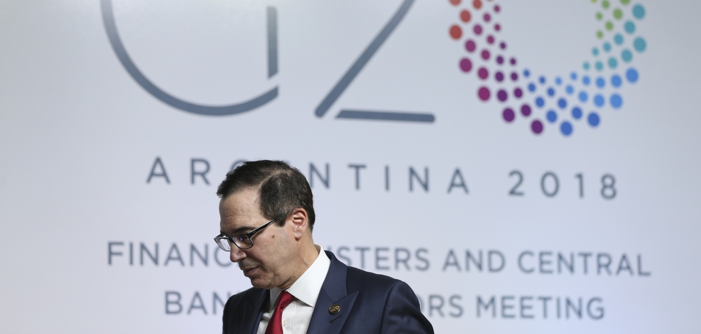 US Treasury Secretary Steven Mnuchin at the G20 finance ministers and central bankers summit in Buenos Aires on March 20, 2018. (AP Photo/Natacha Pisarenko)