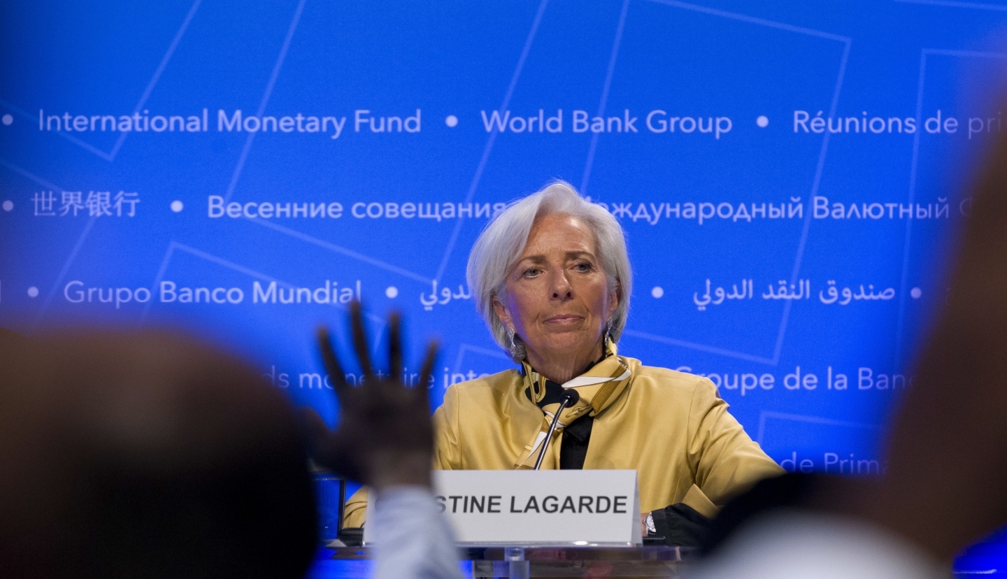 International Monetary Fund (IMF) Managing Director Christine Lagarde speaks at the World Bank/IMF Spring Meetings, in Washington. ( AP Photo/Jose Luis Magana)