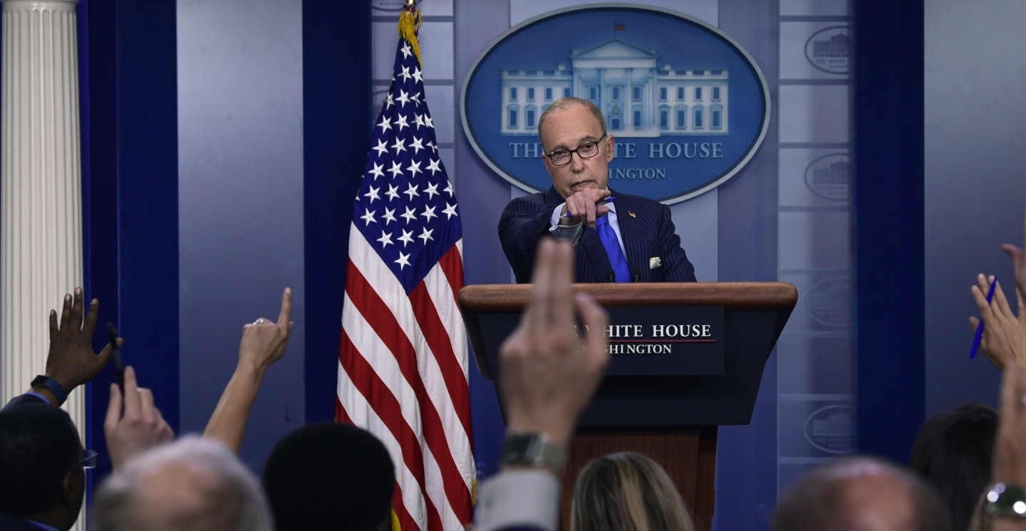 Senior White House economic adviser Larry Kudlow calls on a reporter during a briefing at the White House on June 6, 2018. (AP Photo/Susan Walsh)