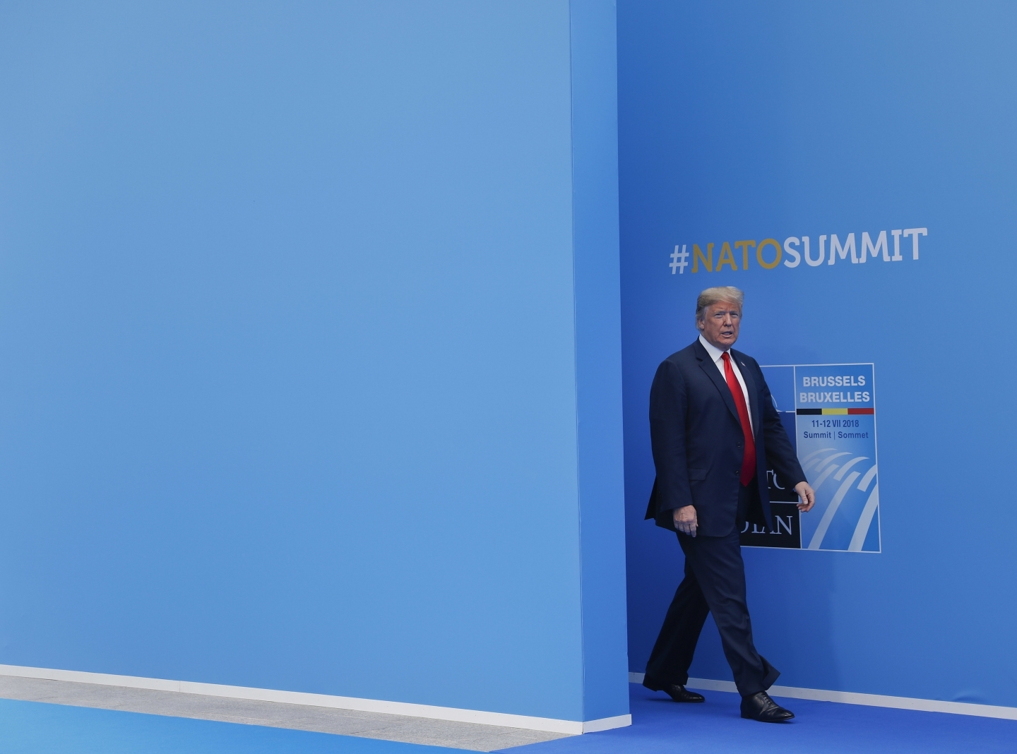 President Donald Trump at NATO headquarters on July 11, 2018. (AP Photo/Pablo Martinez Monsivais)