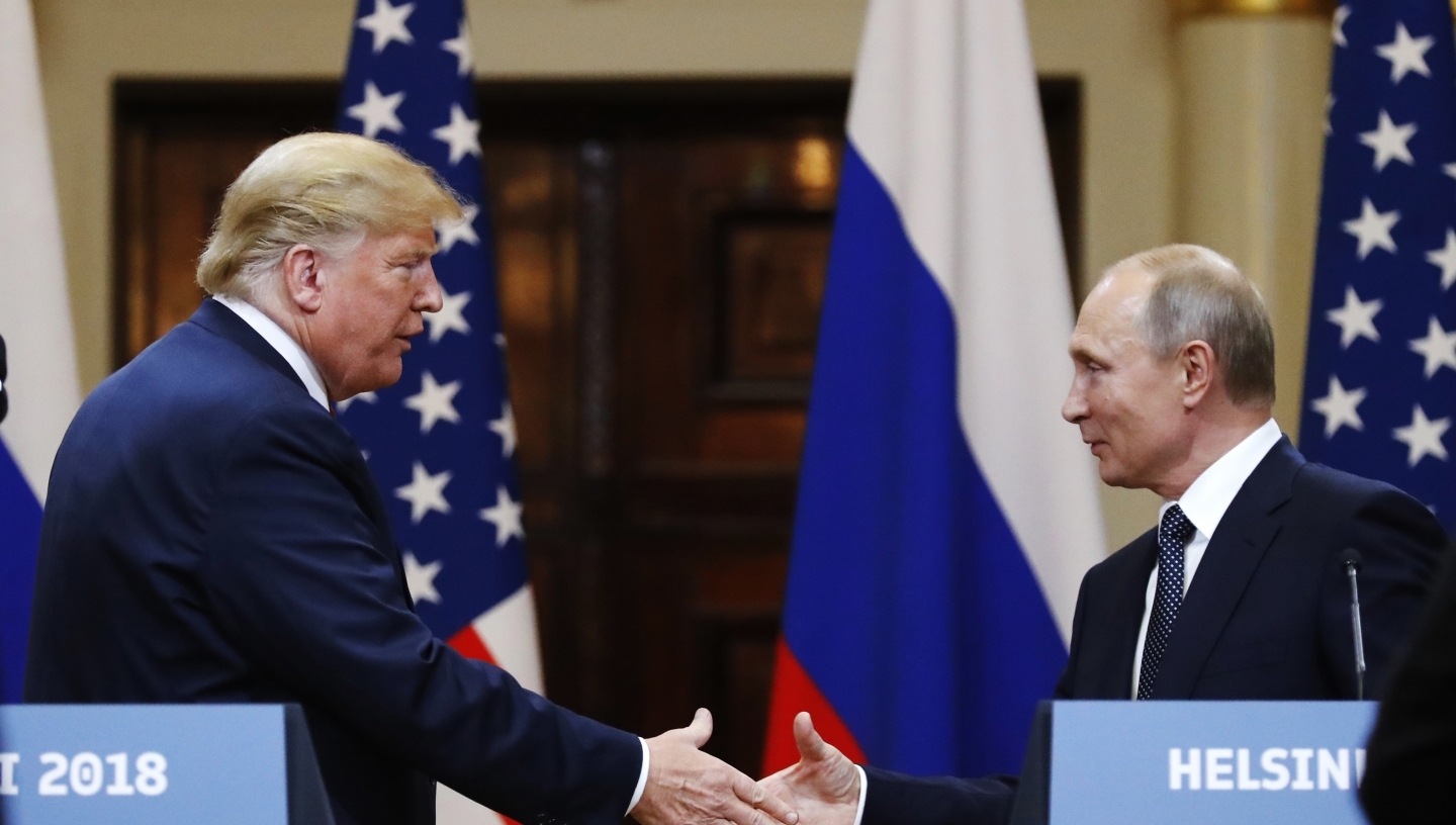 US President Donald Trump and Russian President Vladimir Putin meet in Helsinki, Finland, July 16, 2018. (AP Photo/Pablo Martinez Monsivais)