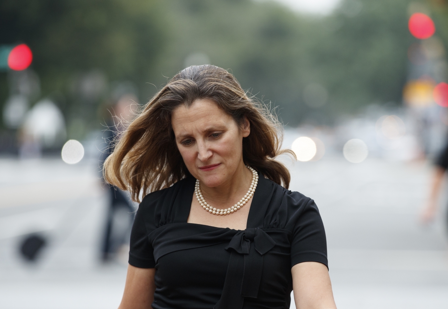 Canadian Foreign Affairs Minister Chrystia Freeland walks from her vehicle as she arrives at the Office of the United States Trade Representative, on September 11 2018. (AP Photo/Carolyn Kaster)