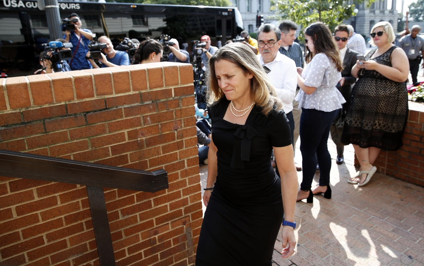Canadian Foreign Affairs Minister Chrystia Freeland arrives at the Office of the United States Trade Representative on September 19, 2018, in Washington. (AP Photo/Alex Brandon)