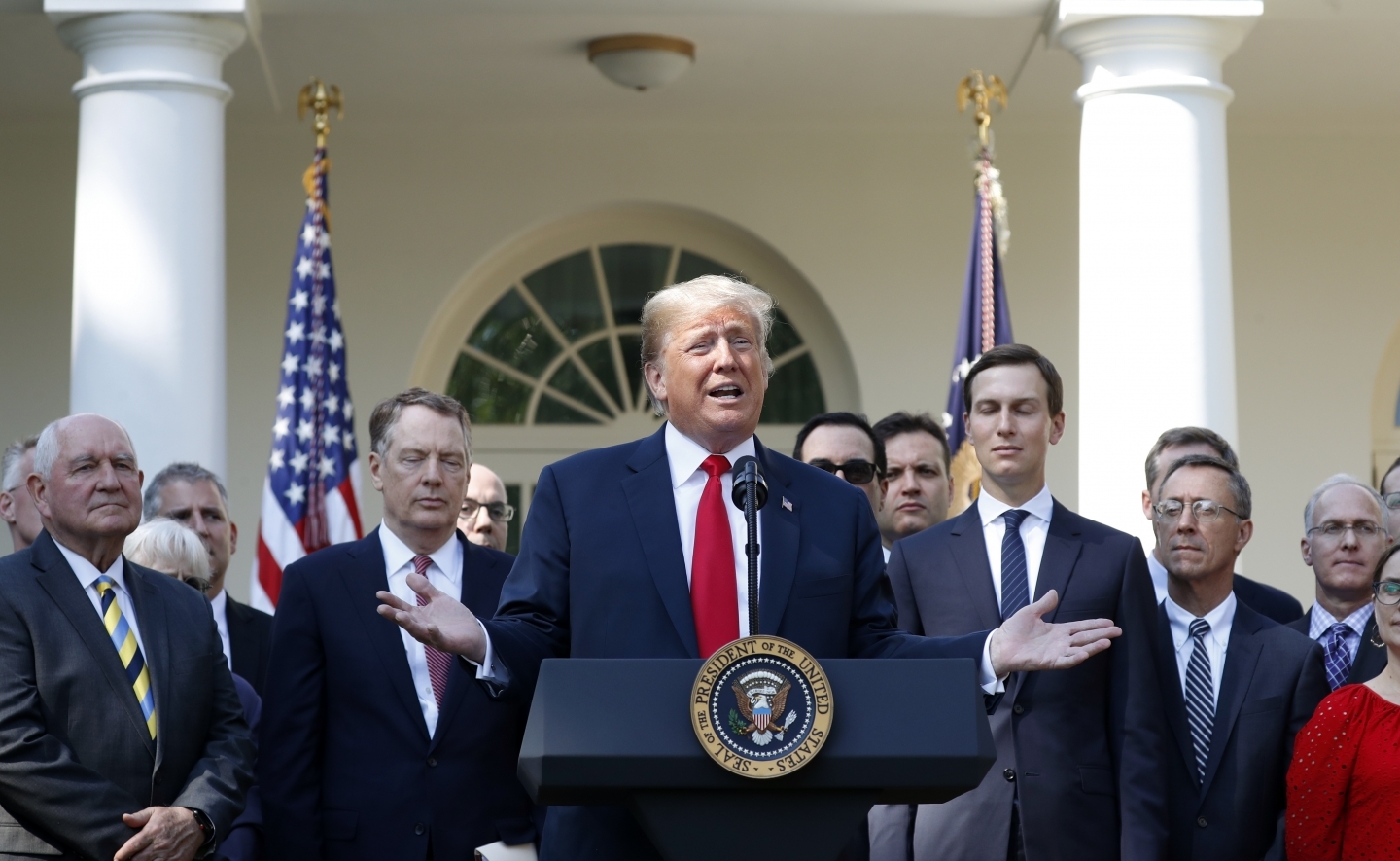 President Donald Trump announces the revamped North American free trade deal in the Rose Garden of the White House on October 1, 2018. (AP Photo/Pablo Martinez Monsivais)