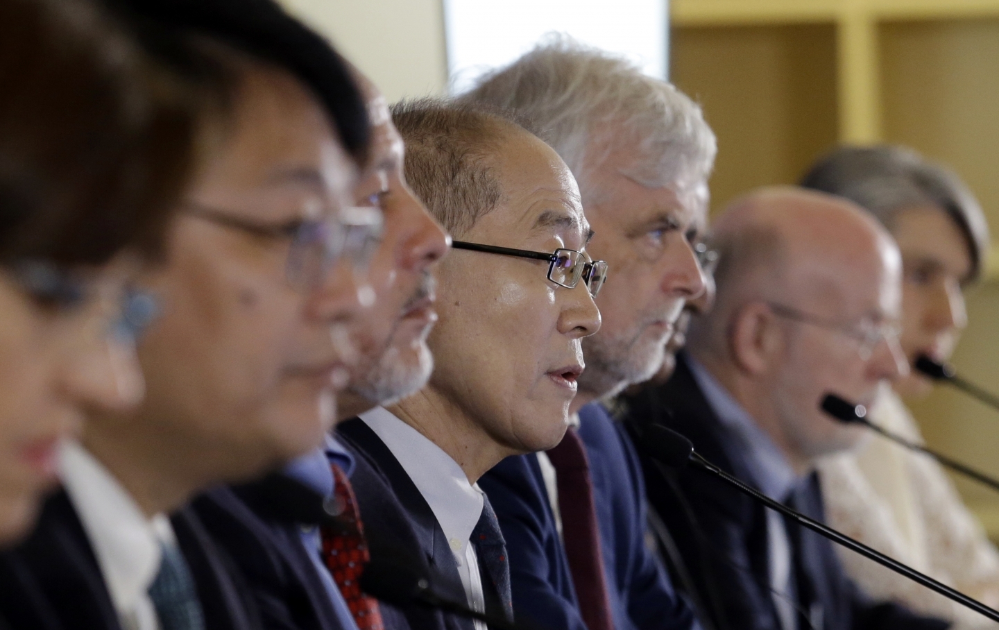 Intergovernmental Panel on Climate Change Chair Hoesung Lee speaks during a press conference in Incheon, South Korea on October 8, 2018. (AP Photo/Ahn Young-joon)