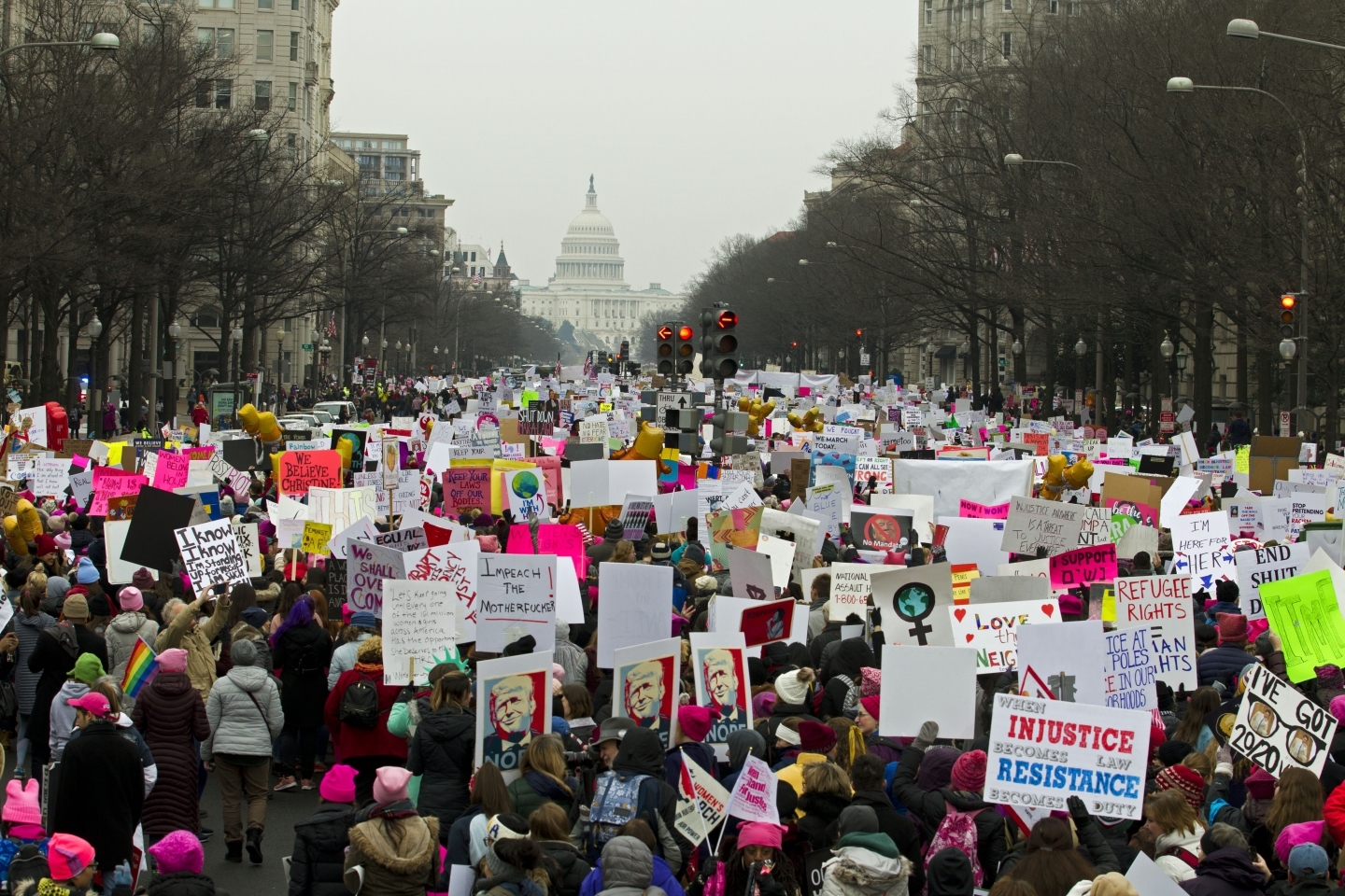 Demonstrators march on Pennsylvania Av. during the Women's March in Washington on January 19, 2019. (AP Photo/Jose Luis Magana)