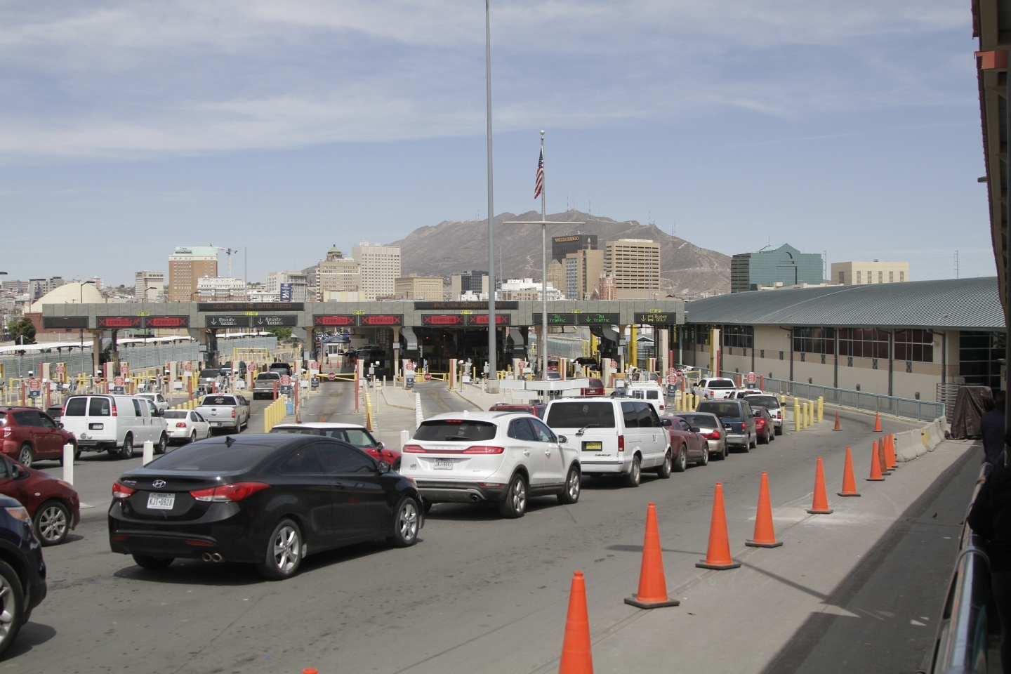Vehicles from Mexico and the United States approach a border crossing in El Paso, Texas on April 1, 2019. (AP Photo/Cedar Attanasio)