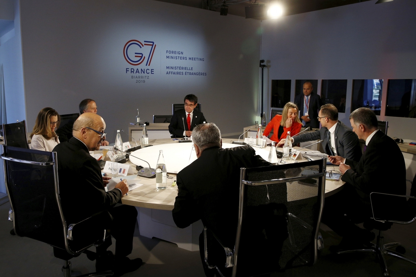 Group of Seven foreign ministers meet in Dinard, France on April 6, 2019. (Stephane Mahe/Pool photo via AP)