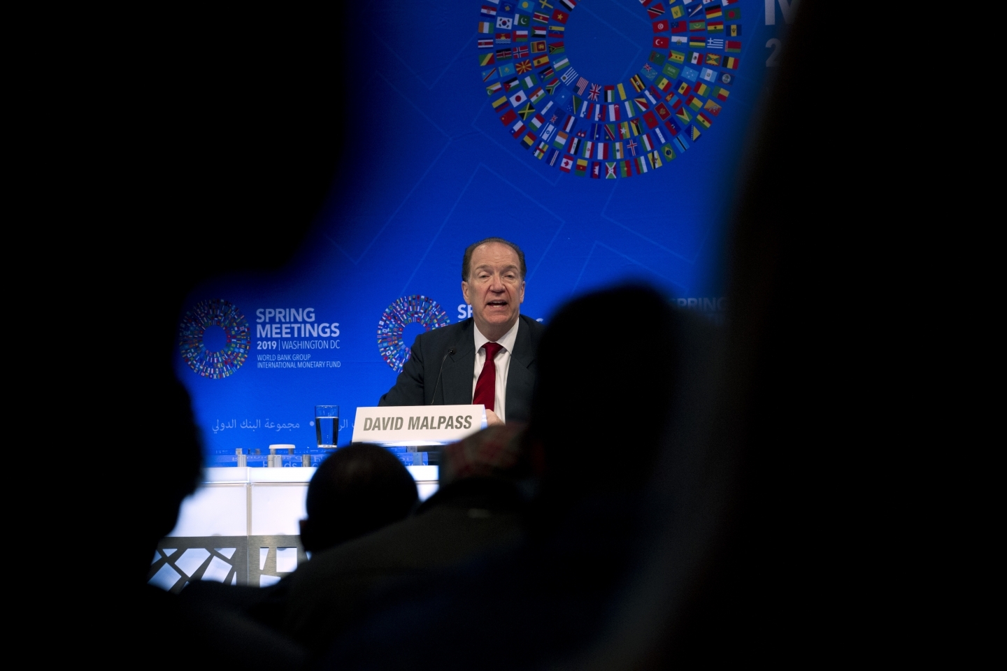 World Bank President David Malpass speaks at a news conference during the World Bank/IMF Spring Meetings in Washington, on April 11, 2019. (AP Photo/Jose Luis Magana)