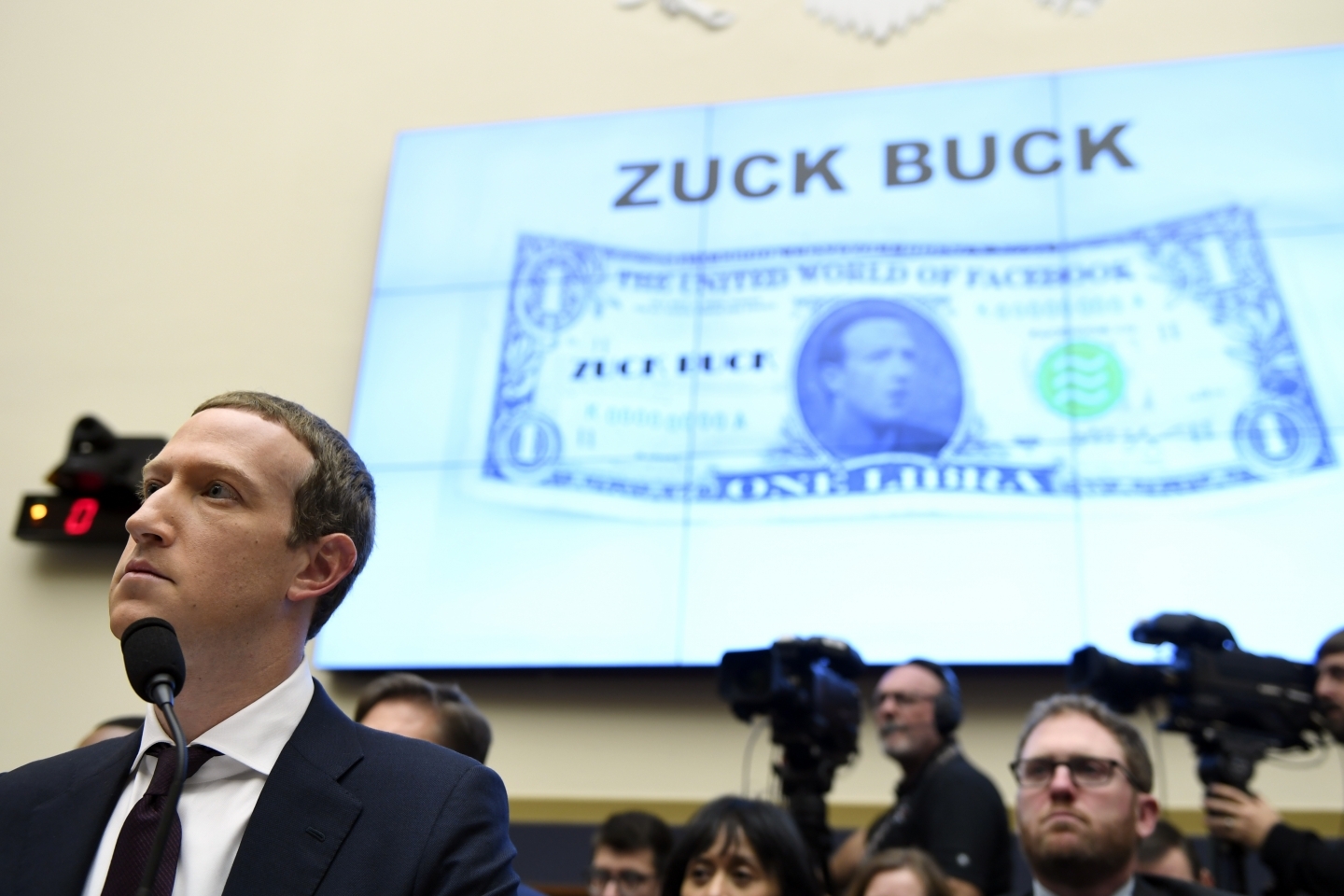 Facebook Chief Executive Officer Mark Zuckerberg testifies before the House Financial Services Committee on Capitol Hill in Washington, on October 23, 2019, to discuss his plans for the new cryptocurrency Libra. (AP Photo/Susan Walsh)