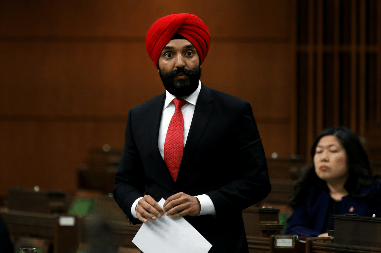 Canada's Minister of Innovation, Science and Industry Navdeep Bains speaks in the House of Commons April 11, 202 (Reuters/Blair Gable)