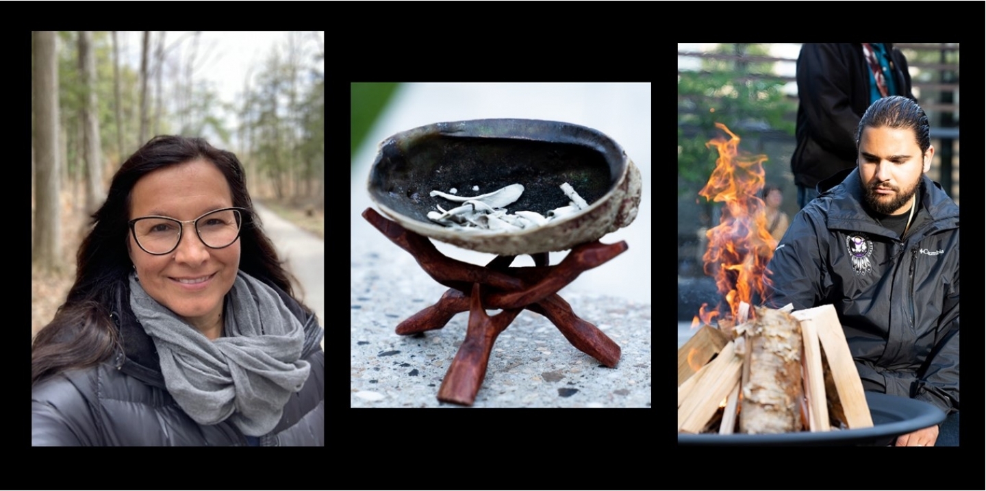 Photo of speaker Dr. Kathy Absolon, as well as images from the 2019 Sunrise Ceremony