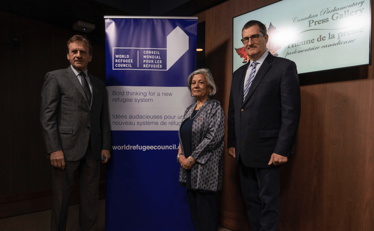 Former Canadian Justice Minister Allan Rock, Senator Ratna Omidvar and CIGI's Fen Osler Hampson — all members of the World Refugee Council — were on hand to announce a new bill that would allow the seized assets of corrupt foreign dictators to be repurposed to help refugees.
