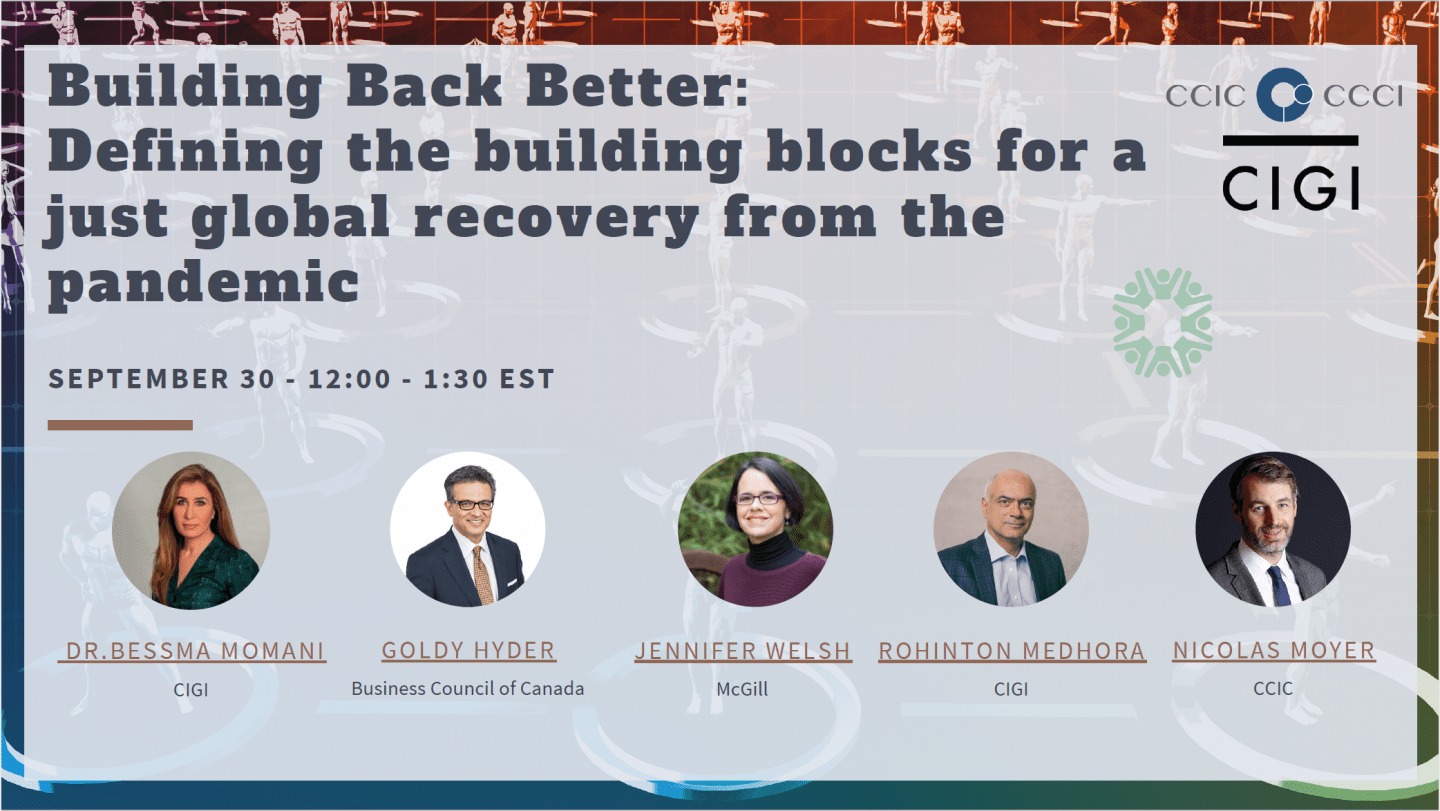 Building Back Better event poster with panelists headshots.