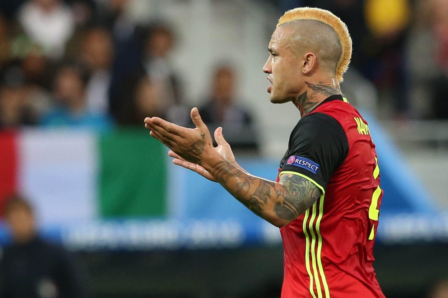 Belgian soccer player disputes referee's call