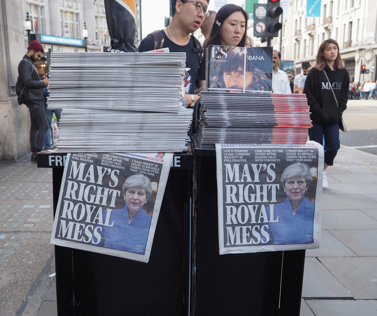 Theresa May on the Evening Standard front page on the day after the UK general elections which resulted in a hung parliament (Shutterstock)
