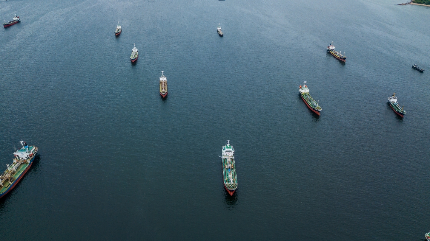 Crude oil tankers in port. (Shutterstock)