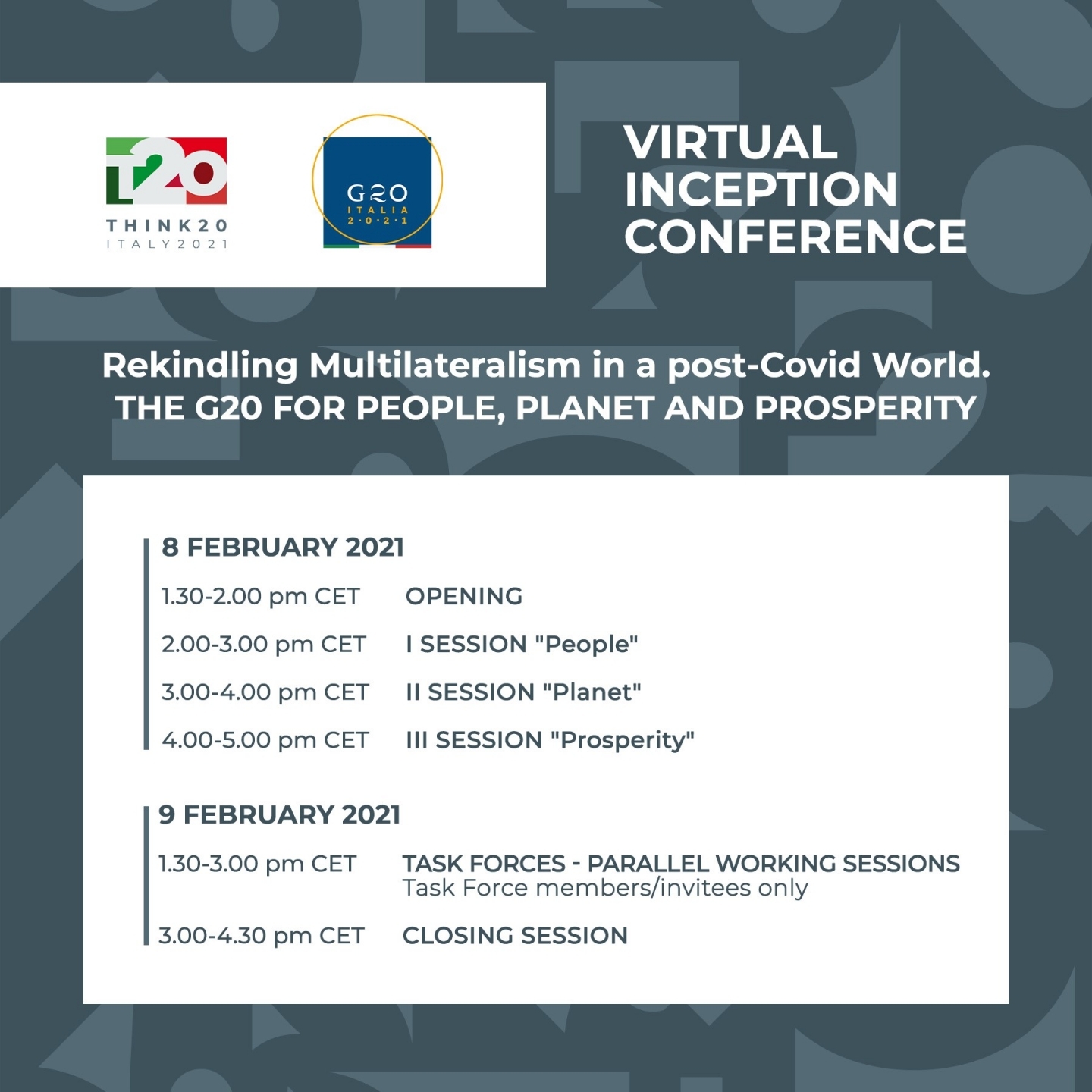 Virtual Inception conference preliminary agenda