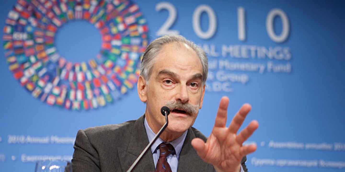John Lipsky answers questions during his press conference October 7, 2010 at the IMF Headquarters in Washington, DC. (IMF Photograph/Stephen Jaffe)