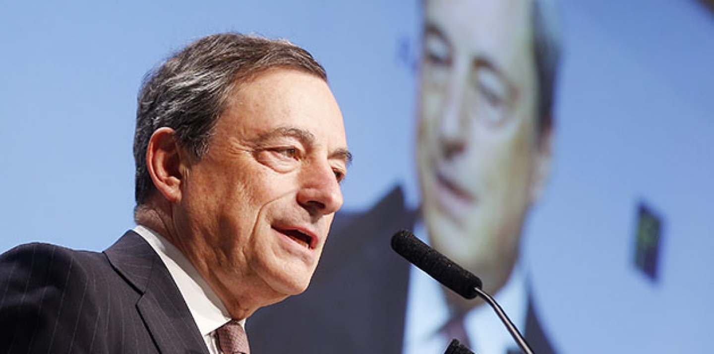 European Central Bank President Mario Draghi delivers a speech at the European Banking Congress in Frankfurt, Germany. (AP Photo/Michael Probst, File)