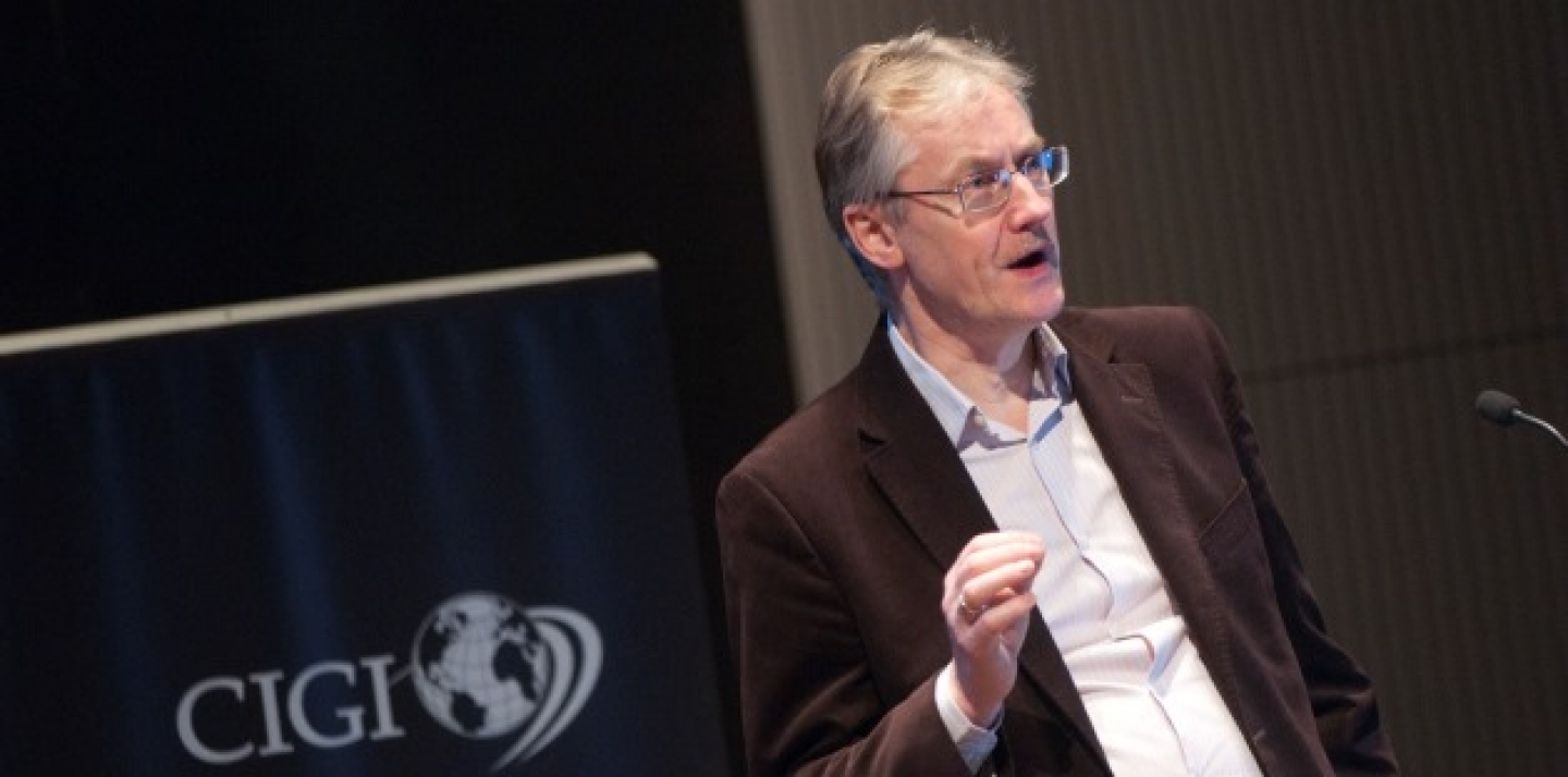 Renowned scholar and author Mike Hulme address climate change at CIGI's Signature Lecture. (Lisa Malleck/CIGI)